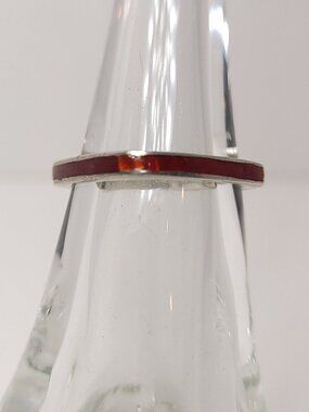 Silver Square Ring With Red Inlay